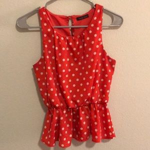 Red polka dot blouse